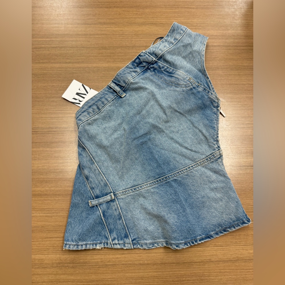 NWT Zara Denim Jean‎ one shoulder top